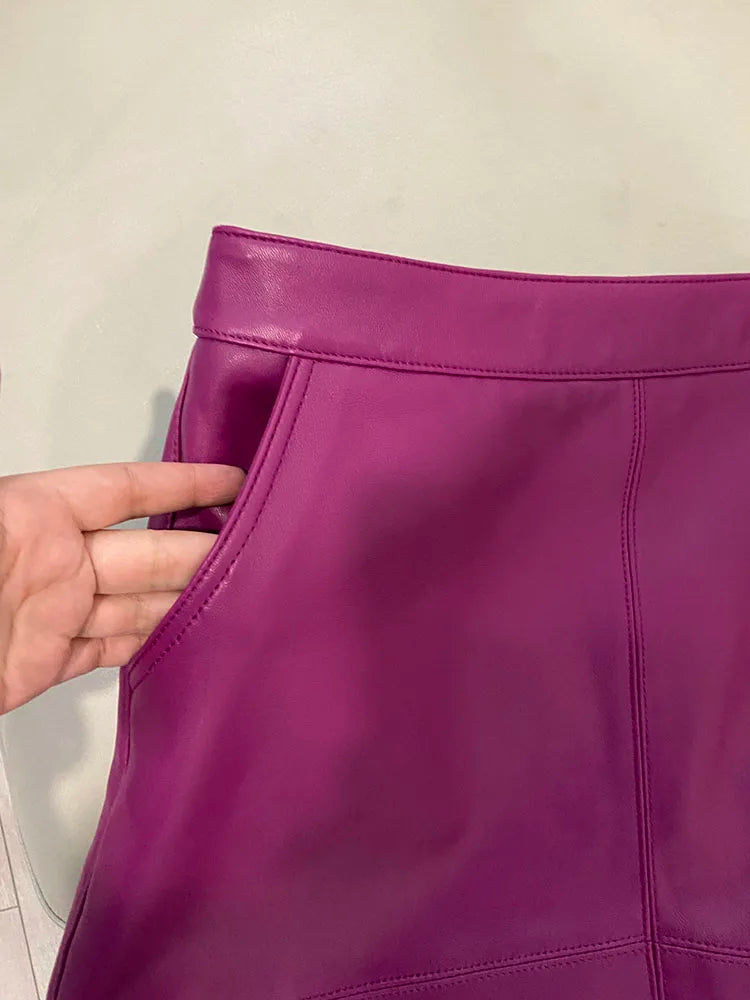 Woman Skirts Elegant 2025 New Fashion Korean Style Genuine Real Leather Skirts High Waist Mini Skirt Womens