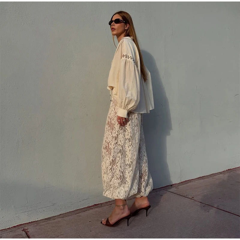 Bohemian Lace Trim Elastic Waist Lounge Pants for Women
