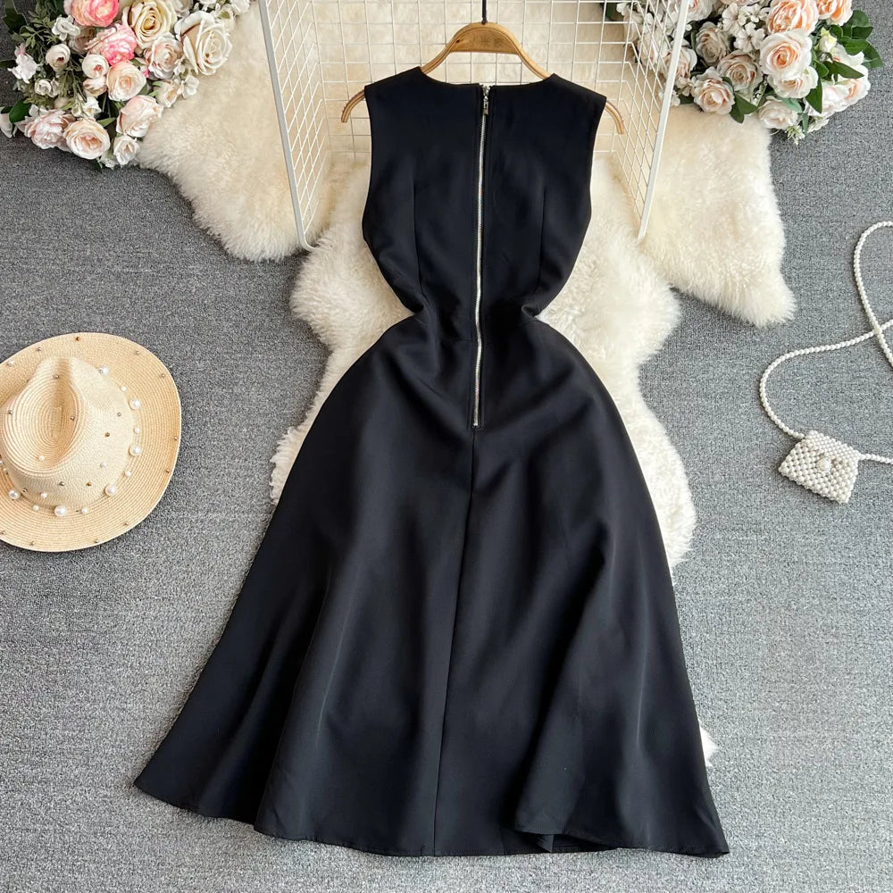 Vintage Sleeveless Round Neck Knee Length Dress for Women