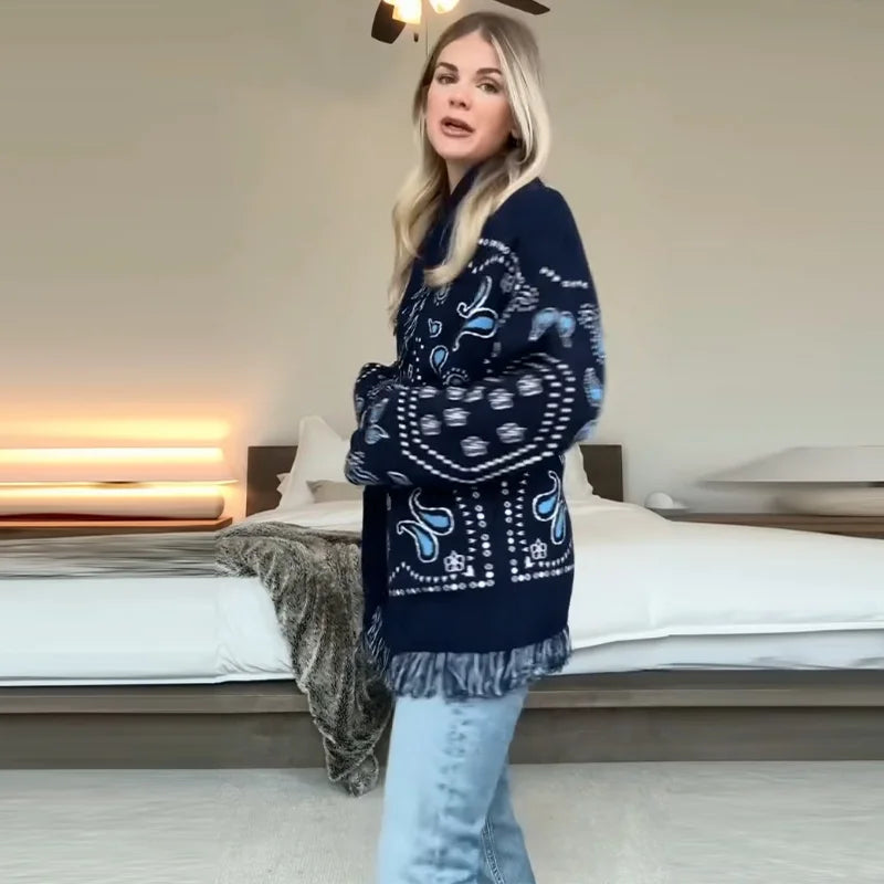 Ethnic Tassel Women 's Sweater Knitted V-neck Bandage Thicken Full Sleeve Jumper For Woman Winter Woman Coats Jacket Knitwear