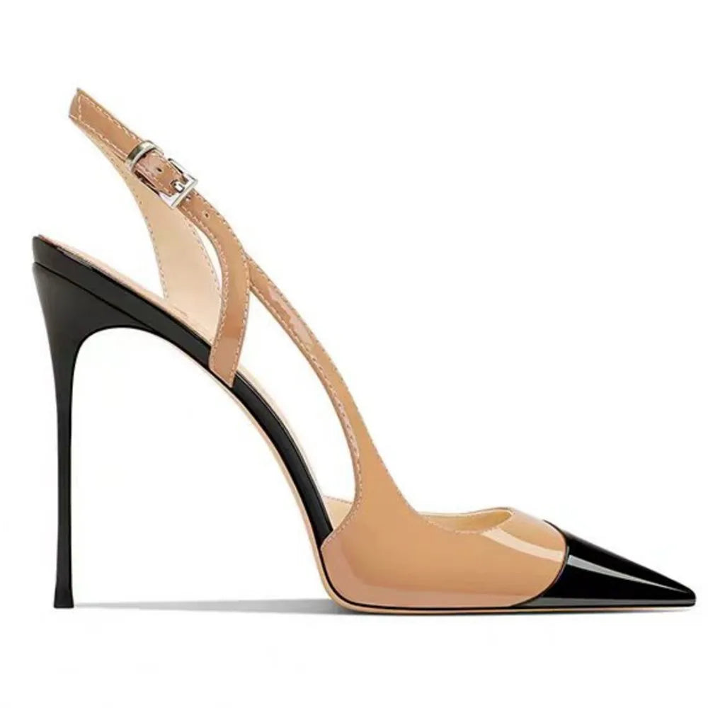 Patent Leather Pointed Toe Pumps With Rhinestone Ankle Strap for Women