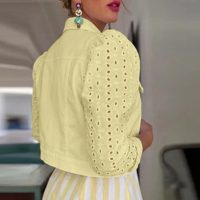 Elegant Lapel Bubble Sleeve Short Office Jacket for Women