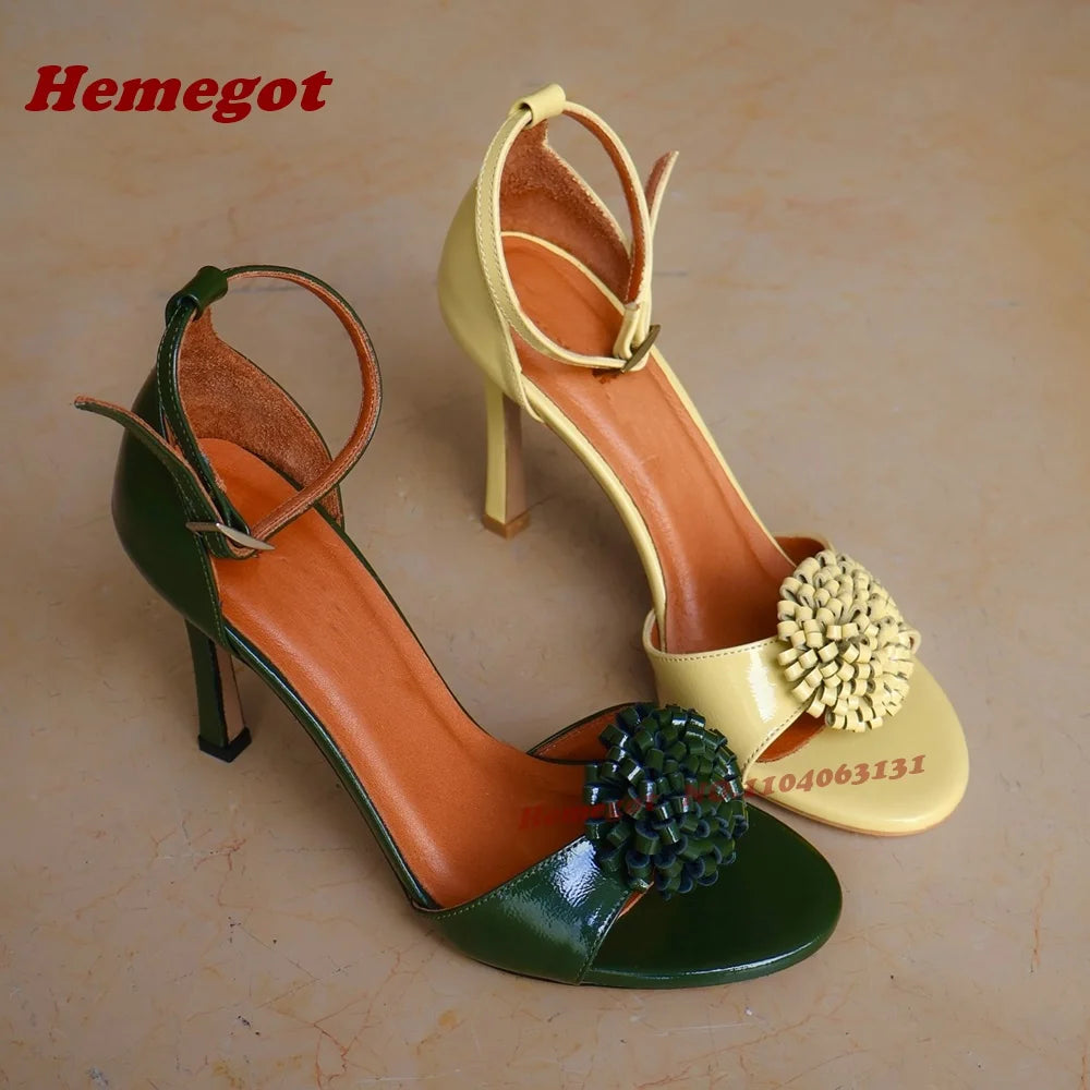 Yellow Buckled Open Toe Stiletto Sandals for Women