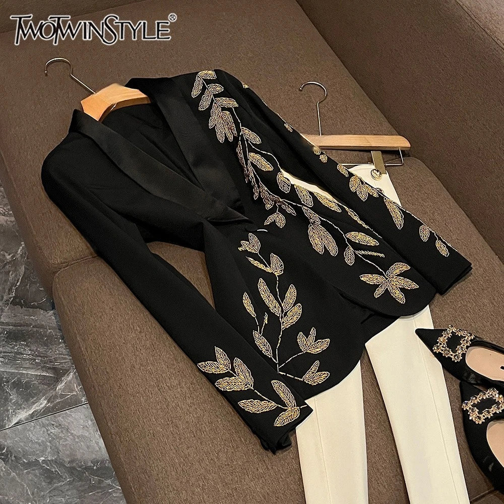 TWOTWINSTYLE Temperament Gorgeous Blazers For Women V Neck Long Sleeve Autumn Elegant Commute Blazer Female Fashion KJA533454