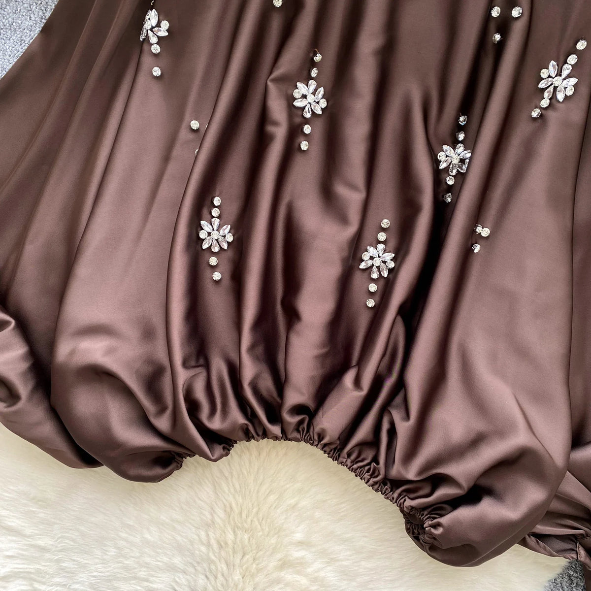 Elegant Beaded Satin Batwing Sleeve Blouse for Women