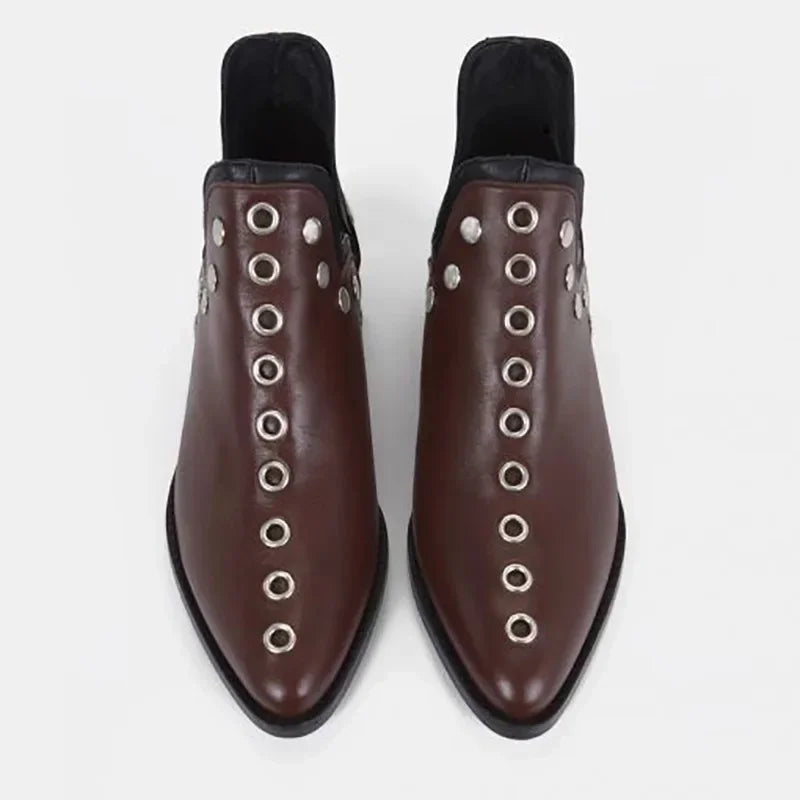 Slip On Pointed Toe Rivets Ankle Boots