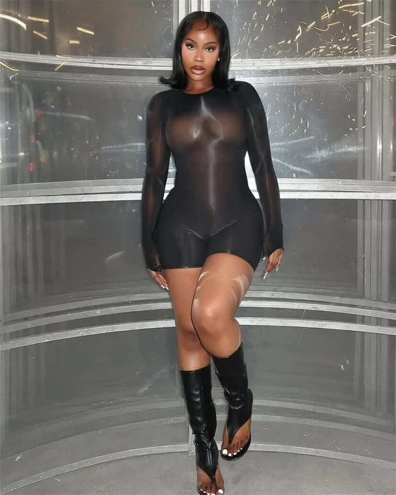 Solid Long Sleeve Slim Fit Club Party Romper for Women
