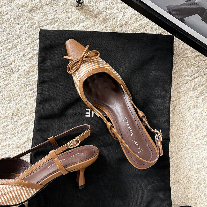 Elegant Bowtie Weave Sandals With Buckle for Women