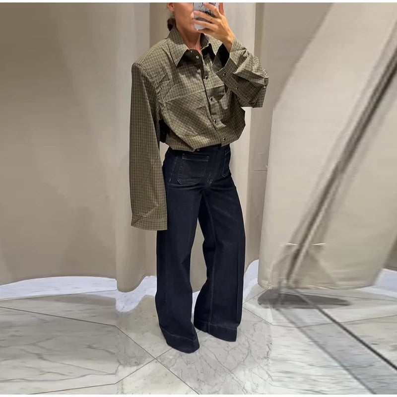 Long Sleeve Plaid Button-Up Shirt Jacket for Women