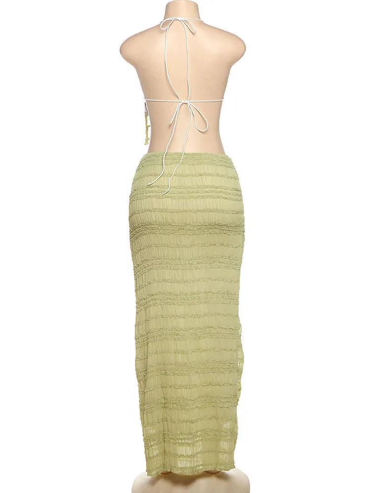 Elegant Backless Halter Two Piece Skirt Set for Women