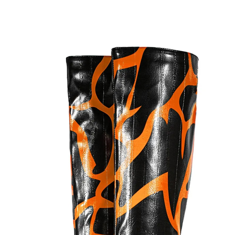 Stylish Zebra Print Pleated Knee-High Boots for Women