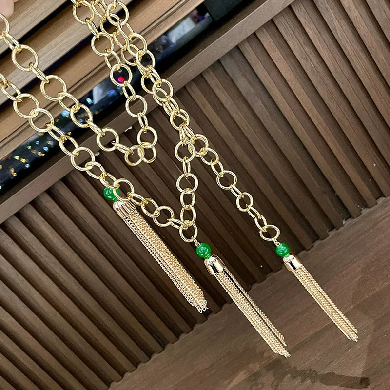 Retro Hollow Out Chain Belt With Metal Tassels for Women