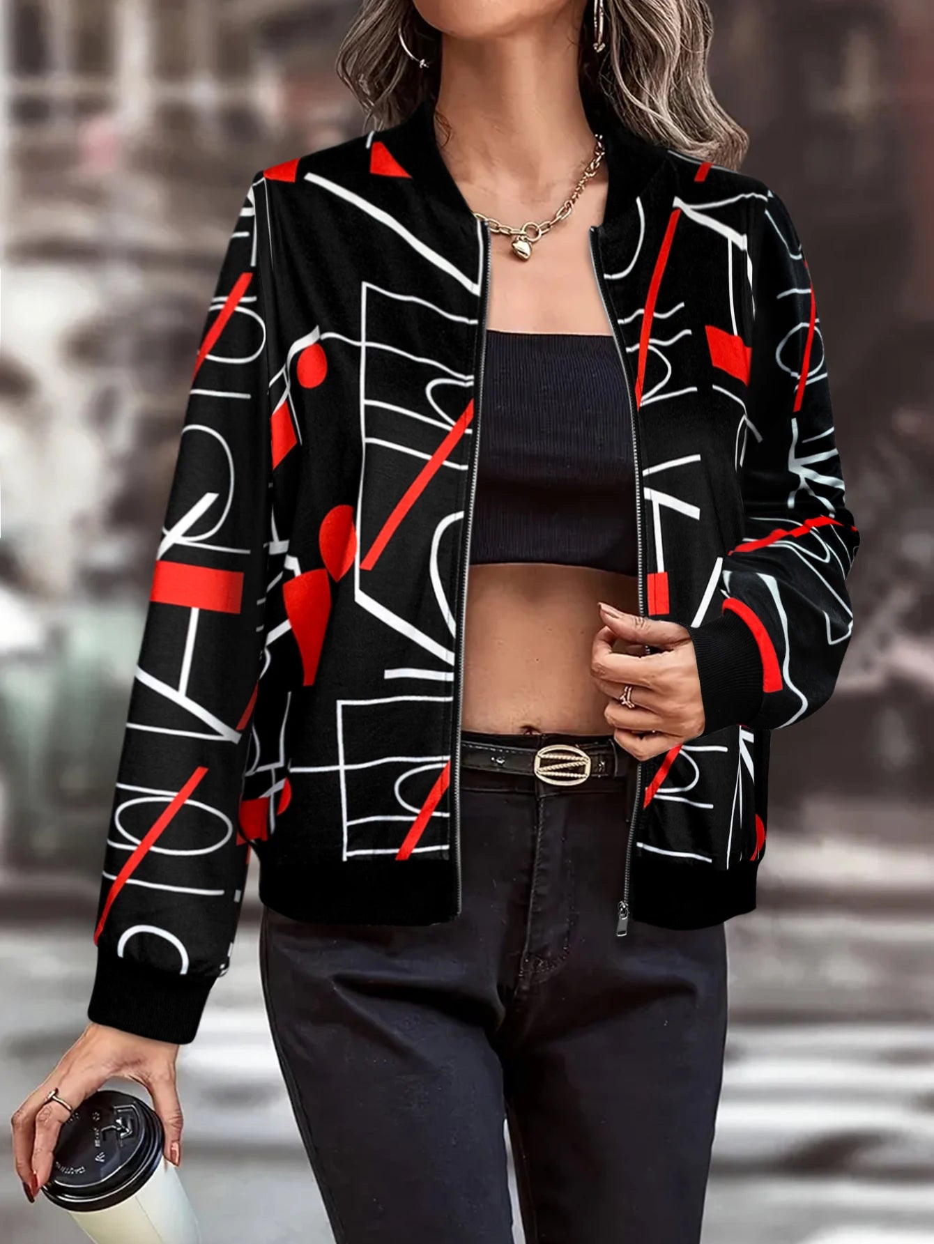 Women's Zip - Up Bomber Jacket, Zebra Print Design, Long - Sleeve, Ideal for Casual & Streetwear, Must - Have Fall Outerwear