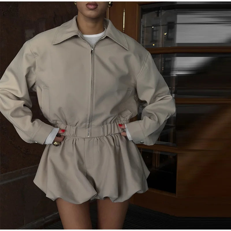 Autumn Zip Jacket And Shorts Set