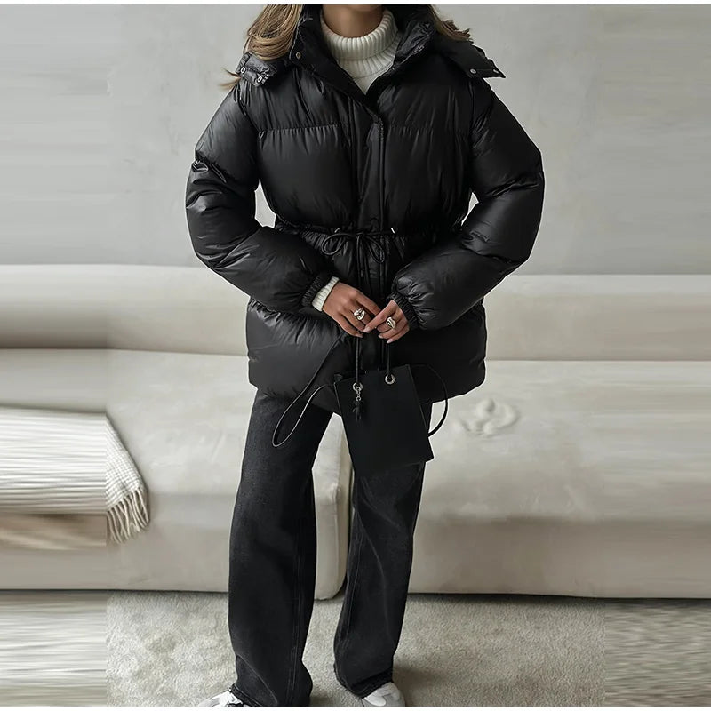 Detachable Hood Cropped Padded Winter Jacket for Women