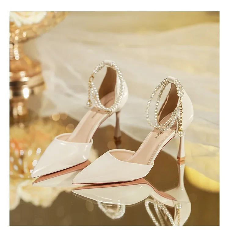 Pearl Stiletto Bow Ankle Pumps