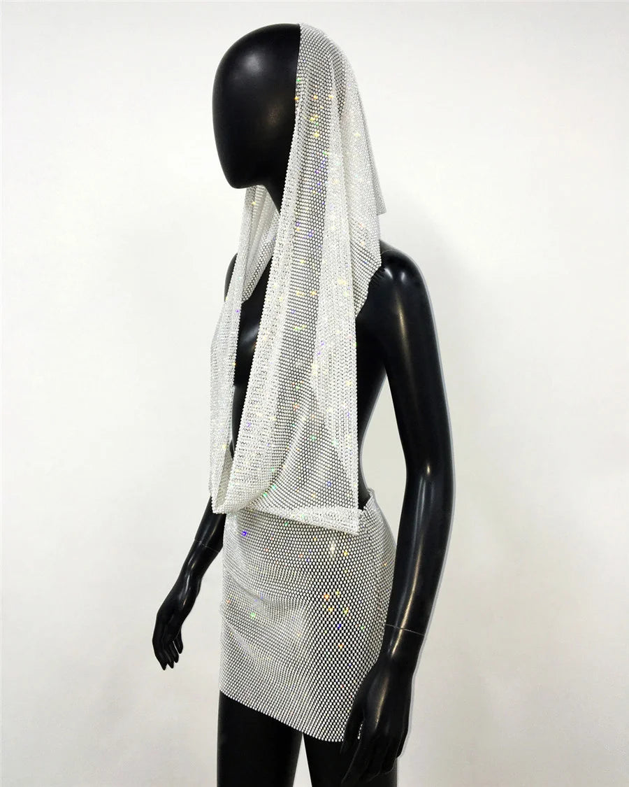 Y2K Rhinestone Sheer Mesh Festival Mini Dress for Women