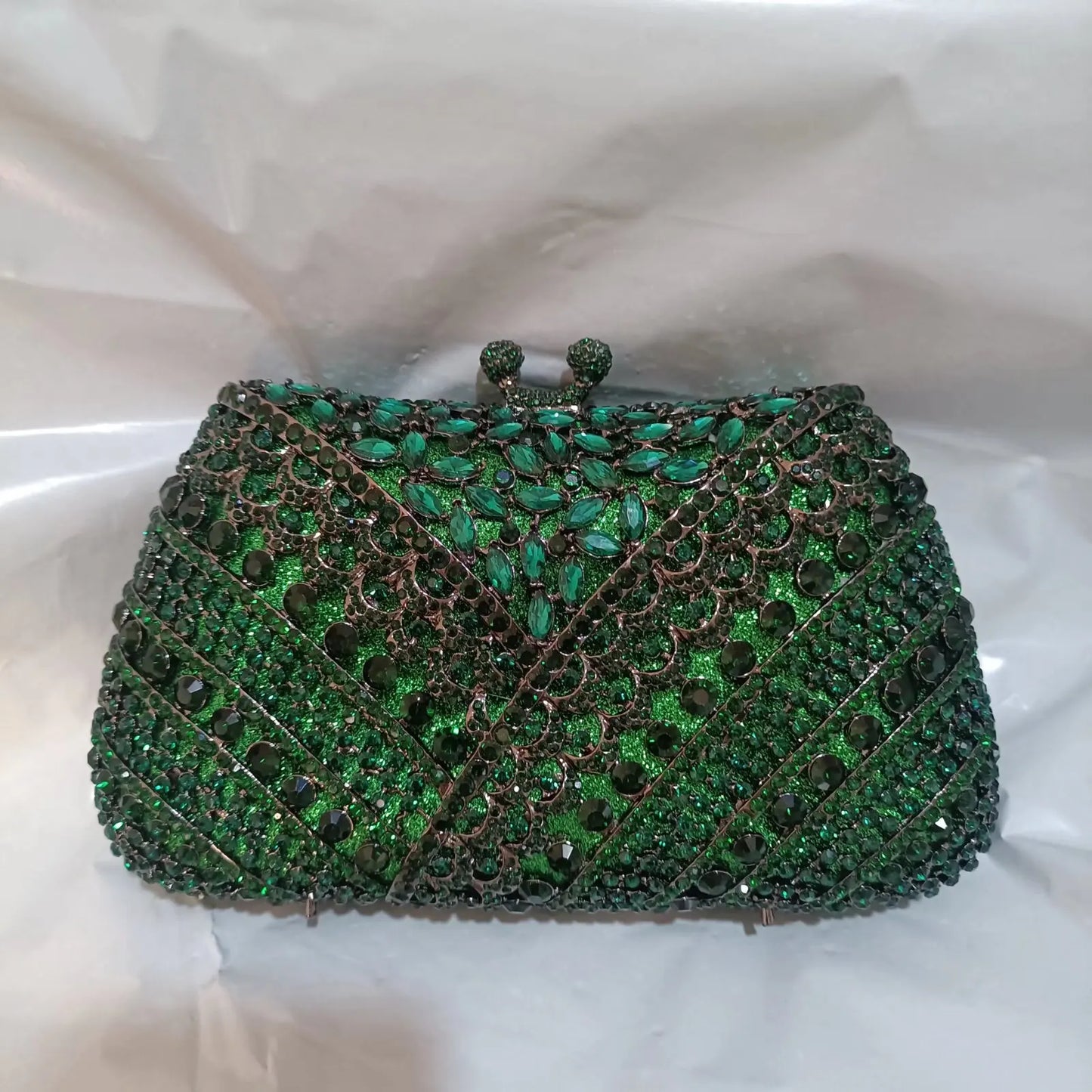 Elegant Jade Green Women Big Stones Evening Bags Crystal Metal Clutches Bags Green Wedding Party Minaudiere Purses and Handbags