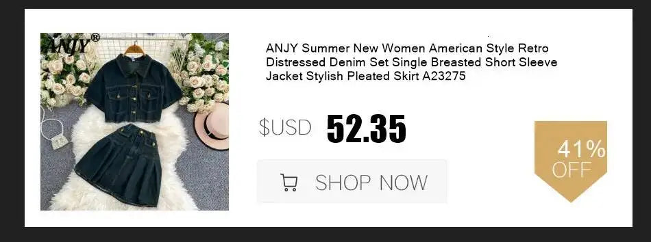 ANJY Summer New Women's High Street Fashion Unique Design Denim Patchwork Contrast Color Button Vest Casual Wide Leg Pants A7944