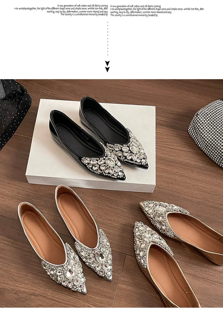 Elegant Patent Leather Rhinestone Ballet Flats for Women