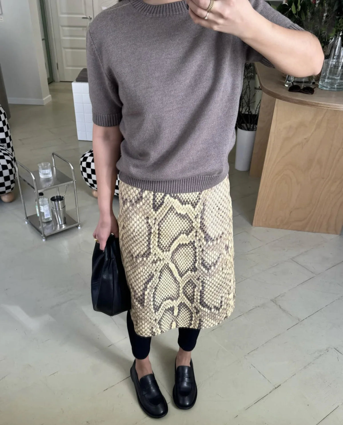 Snake Print High Waist Slim Fit Midi Skirt for Women