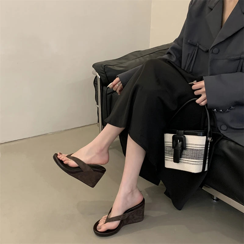 All Day Comfort Summer Beach Clip Toe Platform Wedges for Women