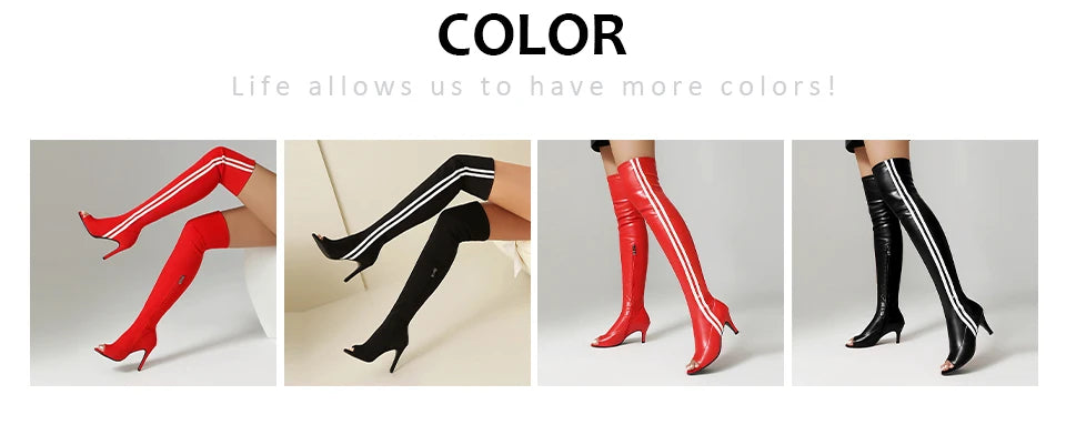 Elastic Stiletto High Heel Knee-High Dance Boots for Women