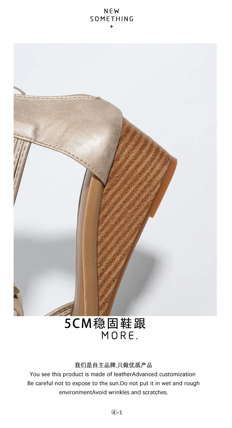 Bohemian Floral Vintage Leather Wedge Sandals for Women