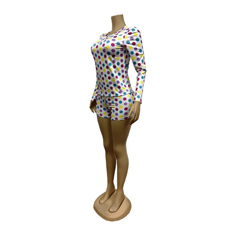 Cute Colorful Polka Dot Print Two-Piece Set for Women