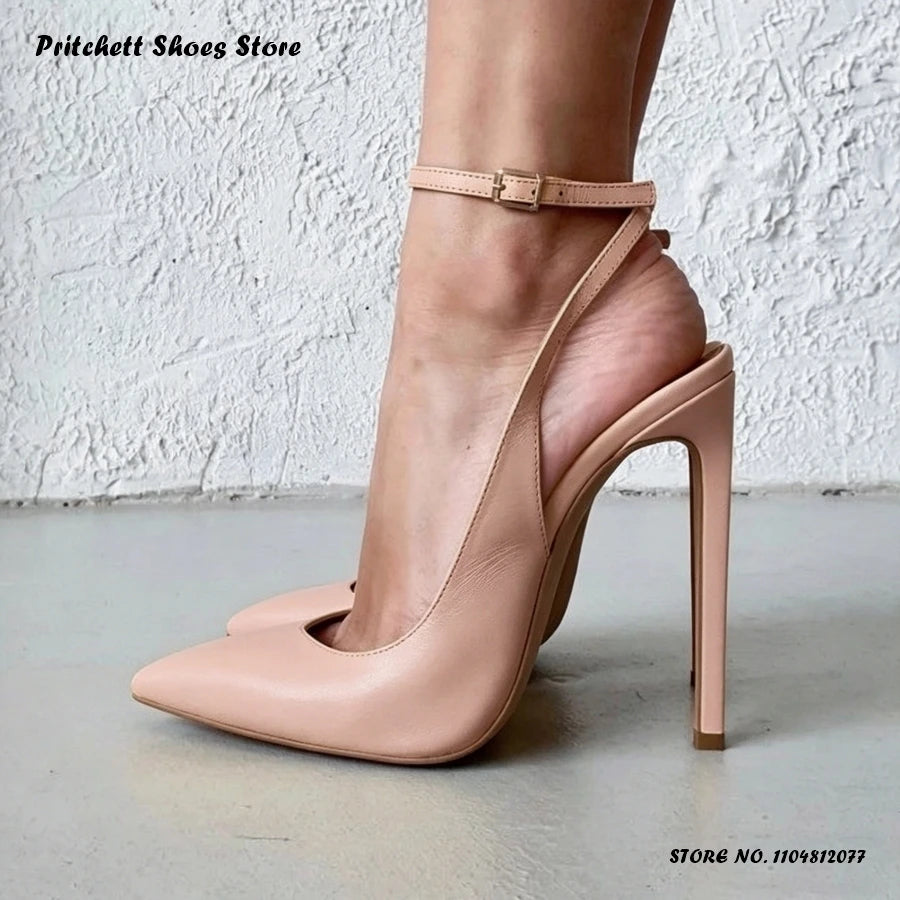 Lavender Buckle Strap Pointed Toe Stiletto Pumps for Women