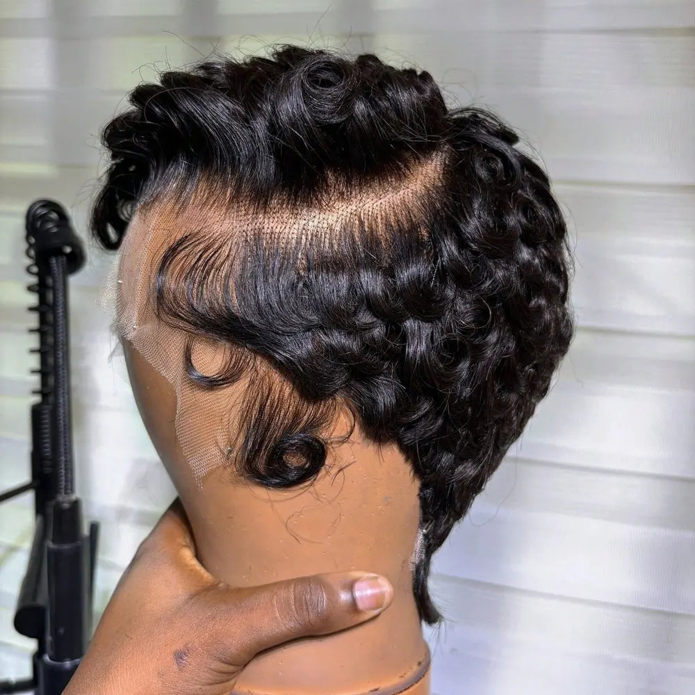 Curly Brazilian Pixie Cut Lace Front Wig for Women