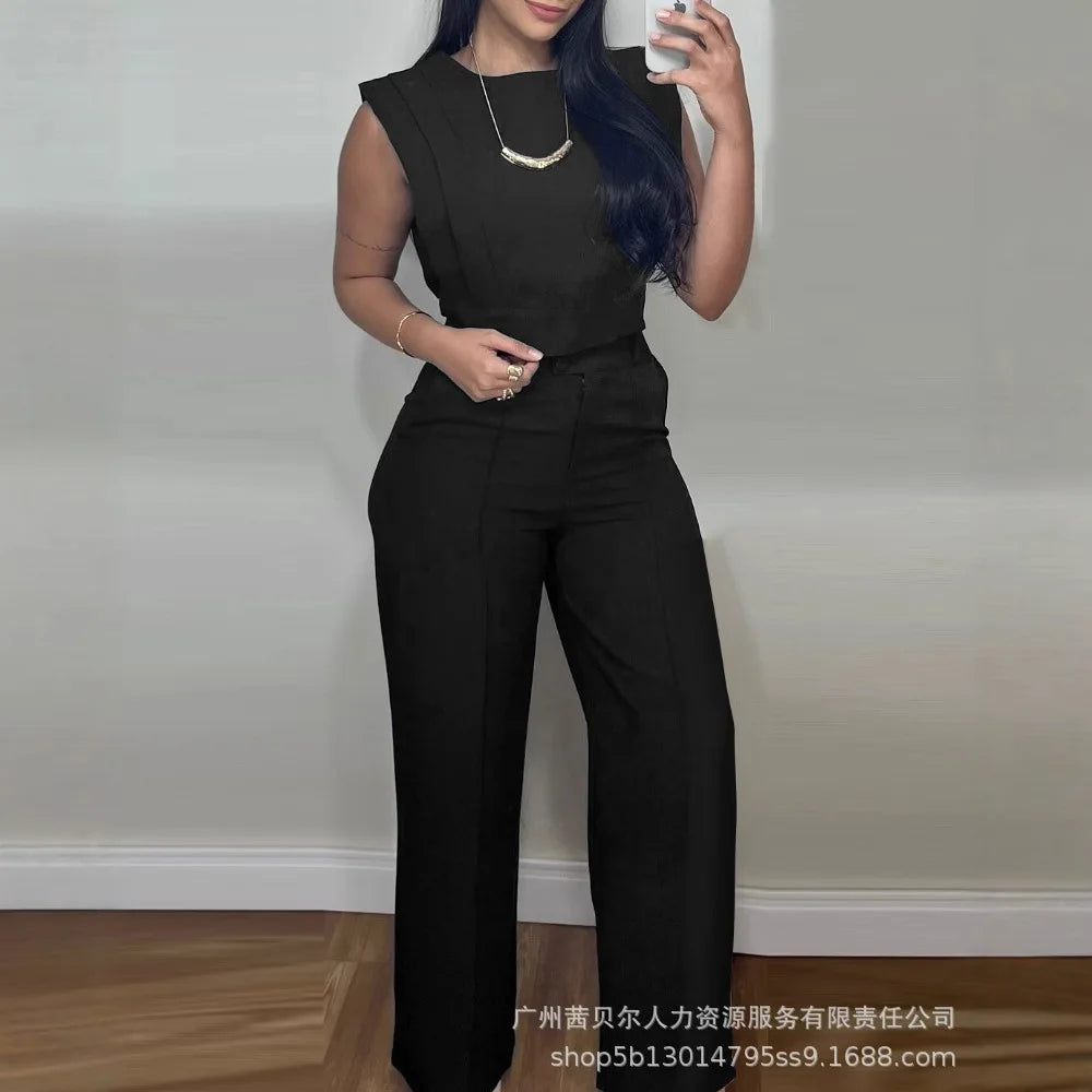 Two Piece Sets Women Pant Set Matching Sets Vest Short Tops High Waist Wide Leg Long Pants Casual Work Elegant Y2k Streetwear