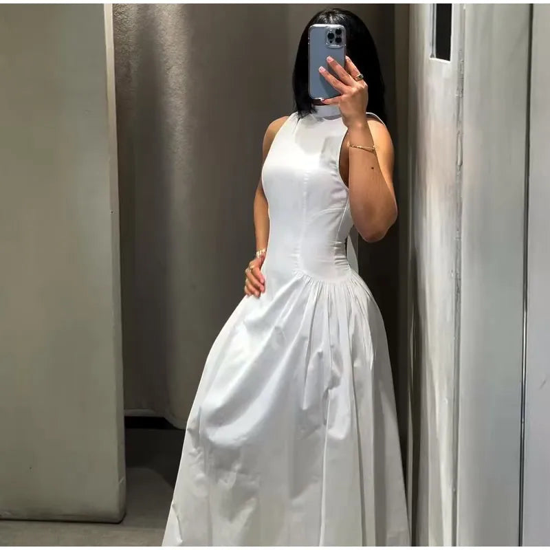 Casual Lace Up Sleeveless Floor-Length Dress for Women