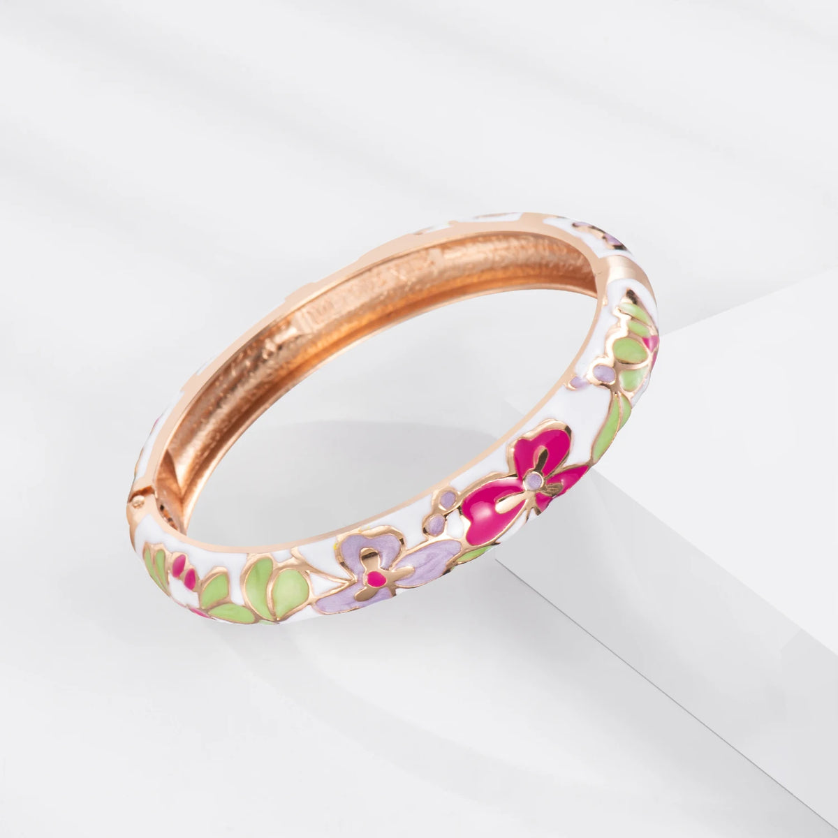 White Enamel Bohemian Bangle Bracelet