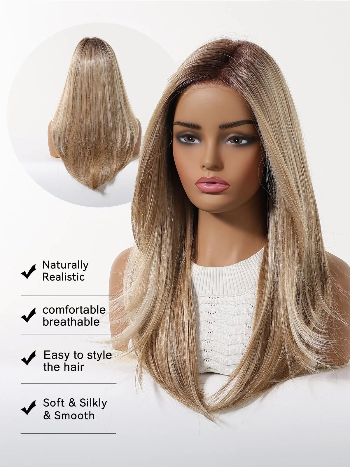 Lightweight Heat Resistant Natural Straight Lace Front Wig for Women