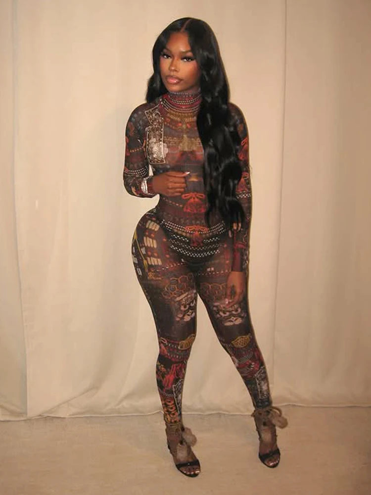 Midnight Stretch See Through Round Neck Zip Jumpsuit for Women