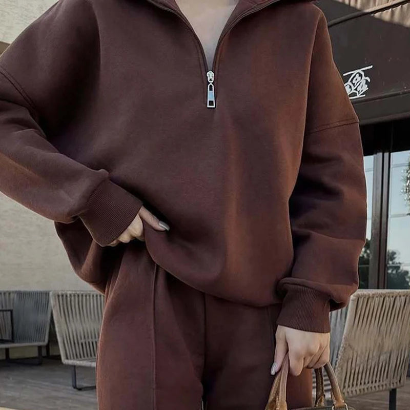 KUCLUT 2025 Autumn Fashion Sport Style Two-pieces Set For Women Half-Zip Pullover Sweatshirt Drawstring Long Casual Pants 1A1109