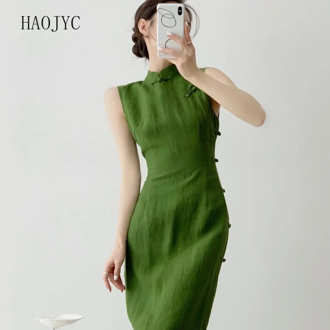 Moss Green Retro Chinese Style Cheongsam Dress for Women