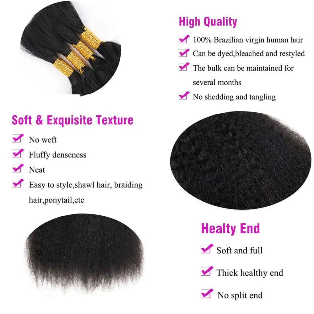 Virgin Kinky Straight Human Braiding Hair for Women