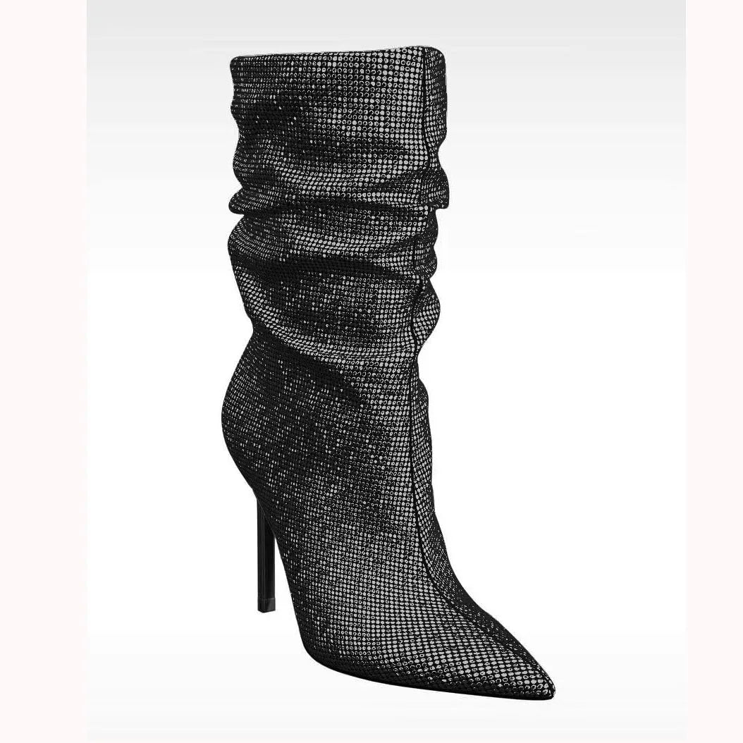 Rhinestone Embellished Pointed Toe Stiletto Boots For Women
