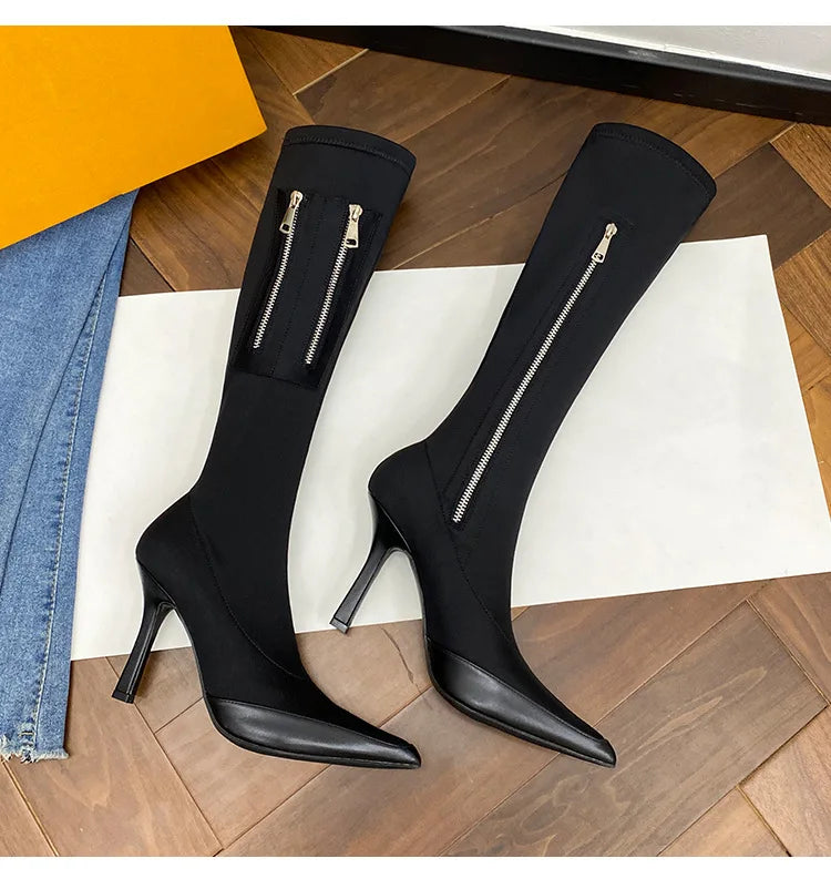 Black Pointy Toe Kneehigh Stiletto Boot