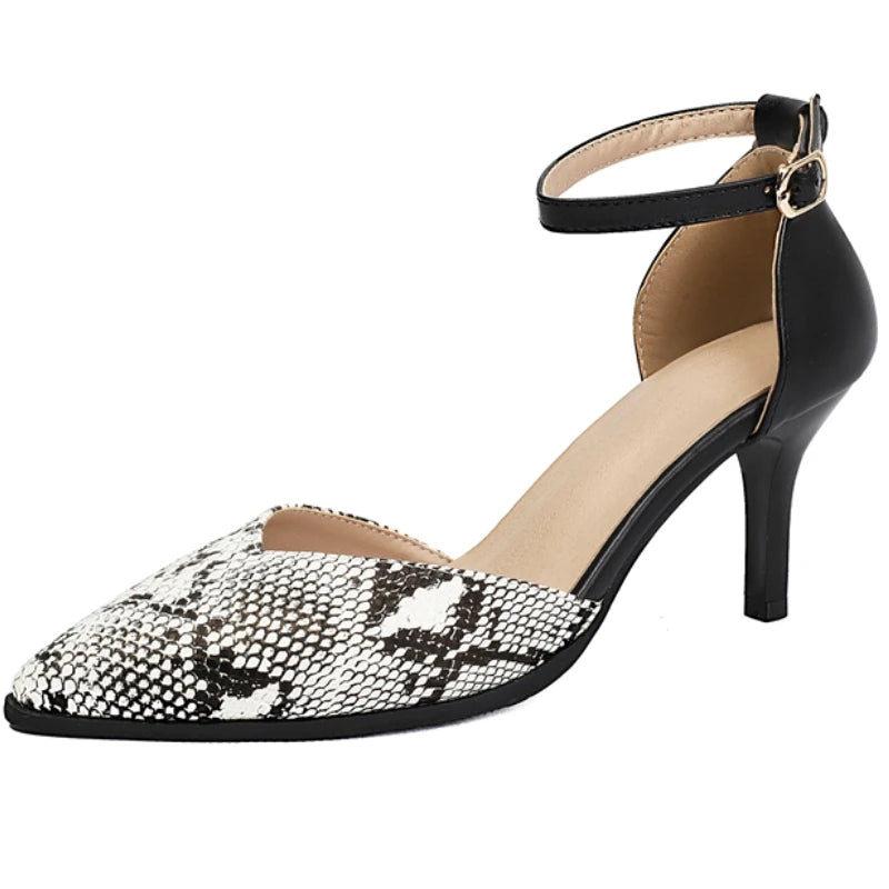 Snake Print Ankle Strap Pumps