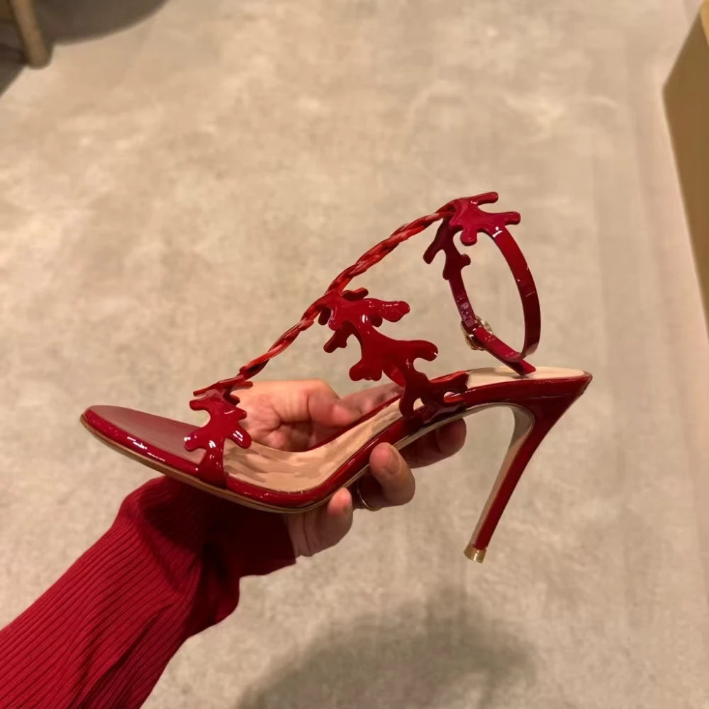 Red Patent Leather Stiletto Sandals
