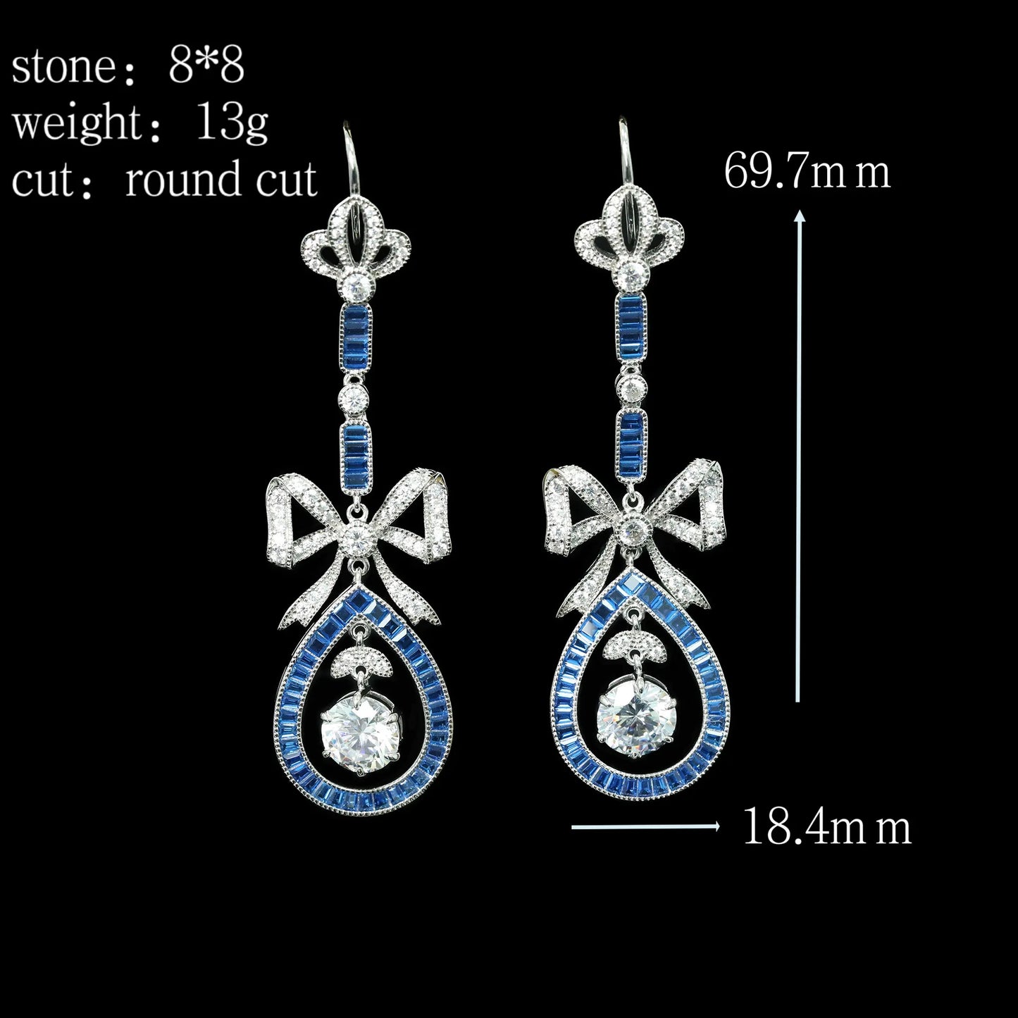 WUIHA Vintage 925 Sterling Silver Lab Sapphire High Carbon Diamonds Wedding Engagement Drop Dangle Bowknot Earrings Fine Jewelry