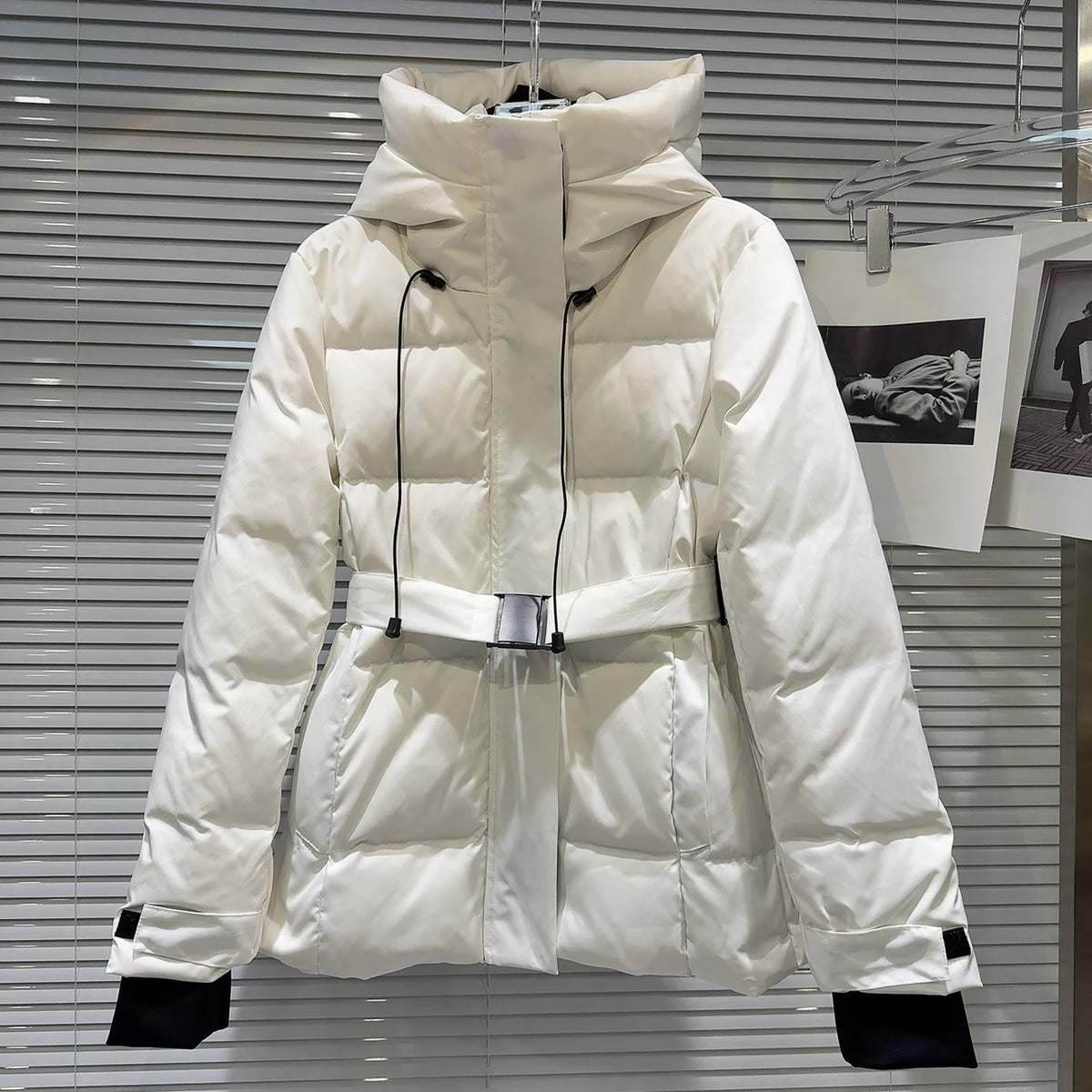 Warm Belted Hooded Winter Puffer Down Jacket for Women