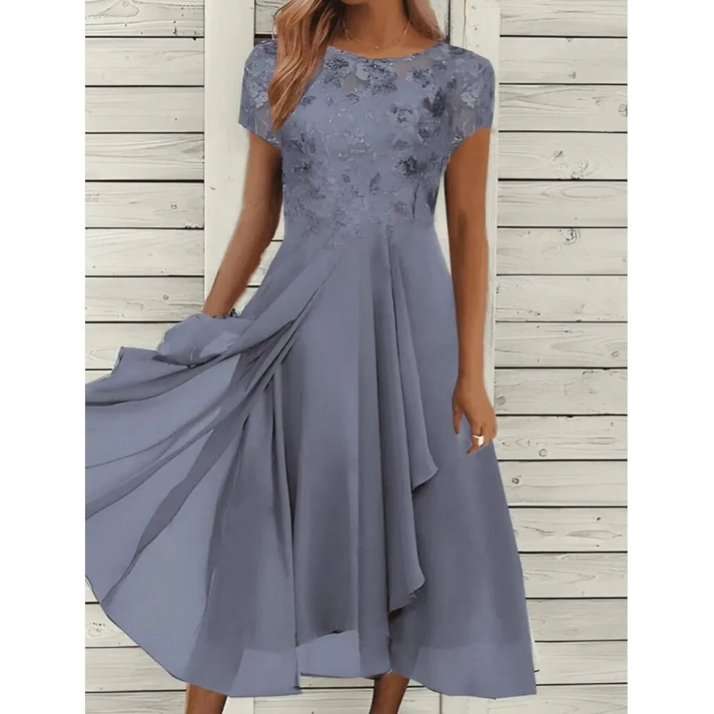 Casual Round Neck Printed Large Swing Dress for Women