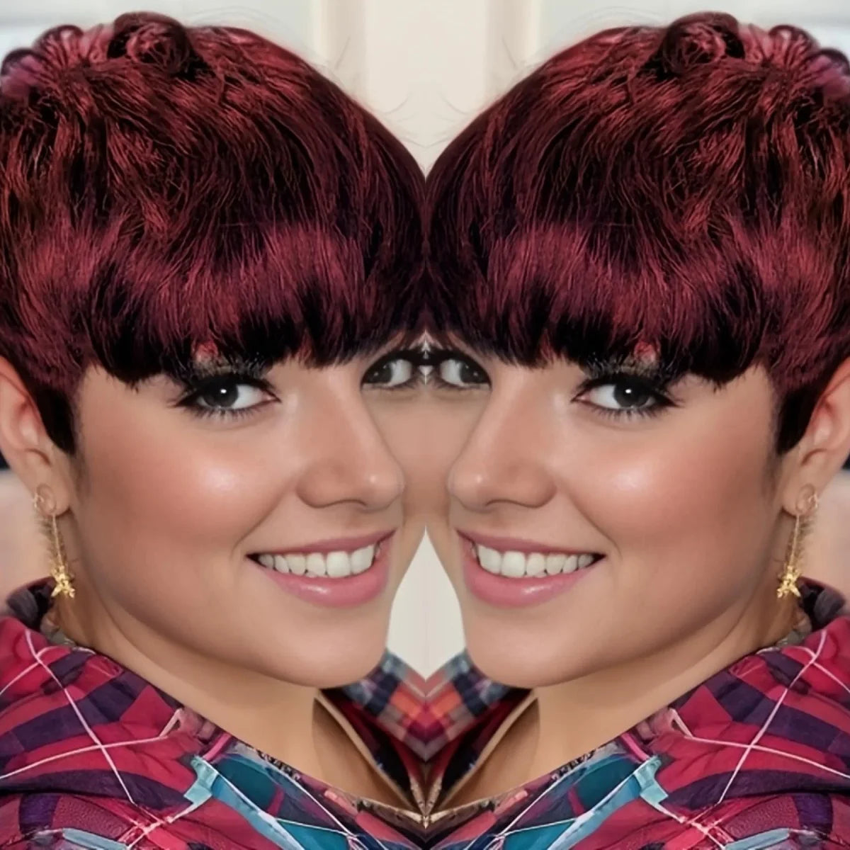 Short Layered Pixie Cut Human Hair Wig with Bangs for Women
