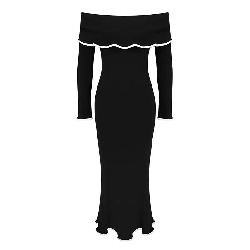Women New Dresses Spring Fashion Long Sleeves High Quality Maxi Dress Black Sexy Backless Strapless Lady Elegant Dress Clothing