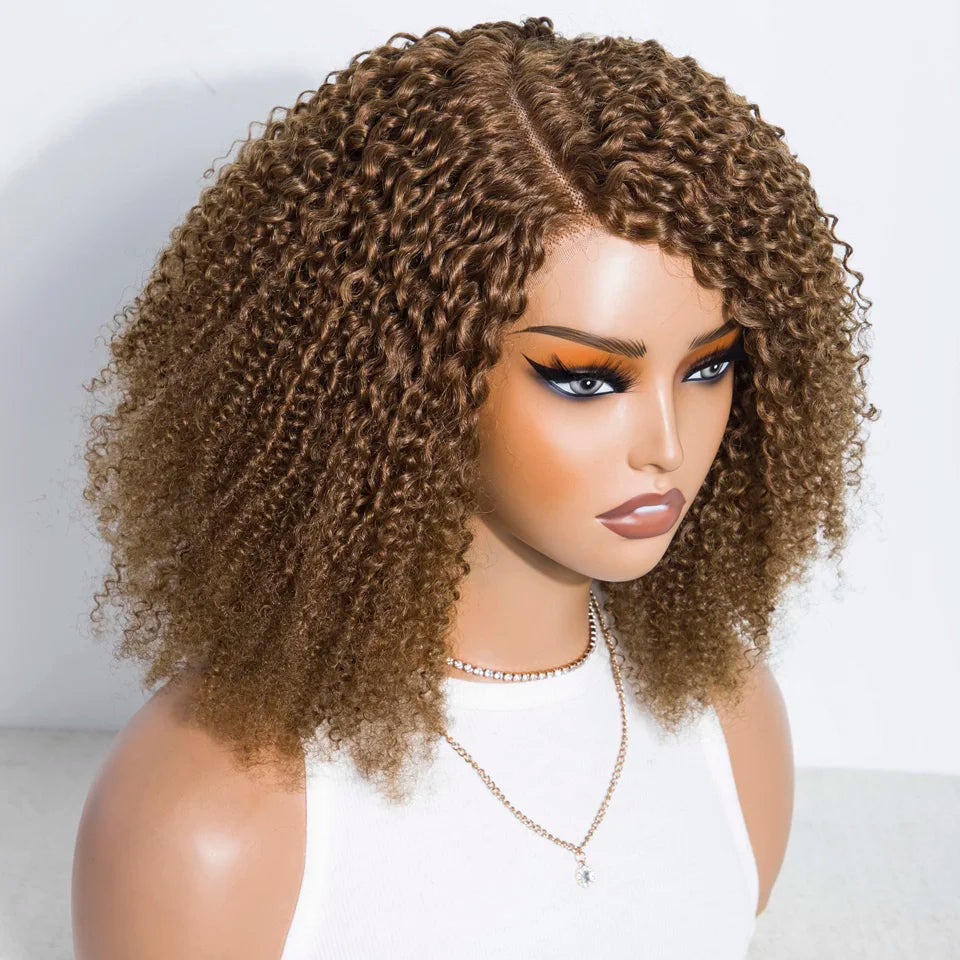 Ombre Brown Kinky Curly Glueless Bob Lace Wig for Women