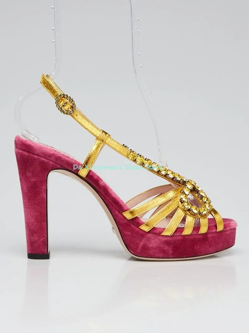 Rhinestone Bow Open Toe Velvet Stilettos for Women